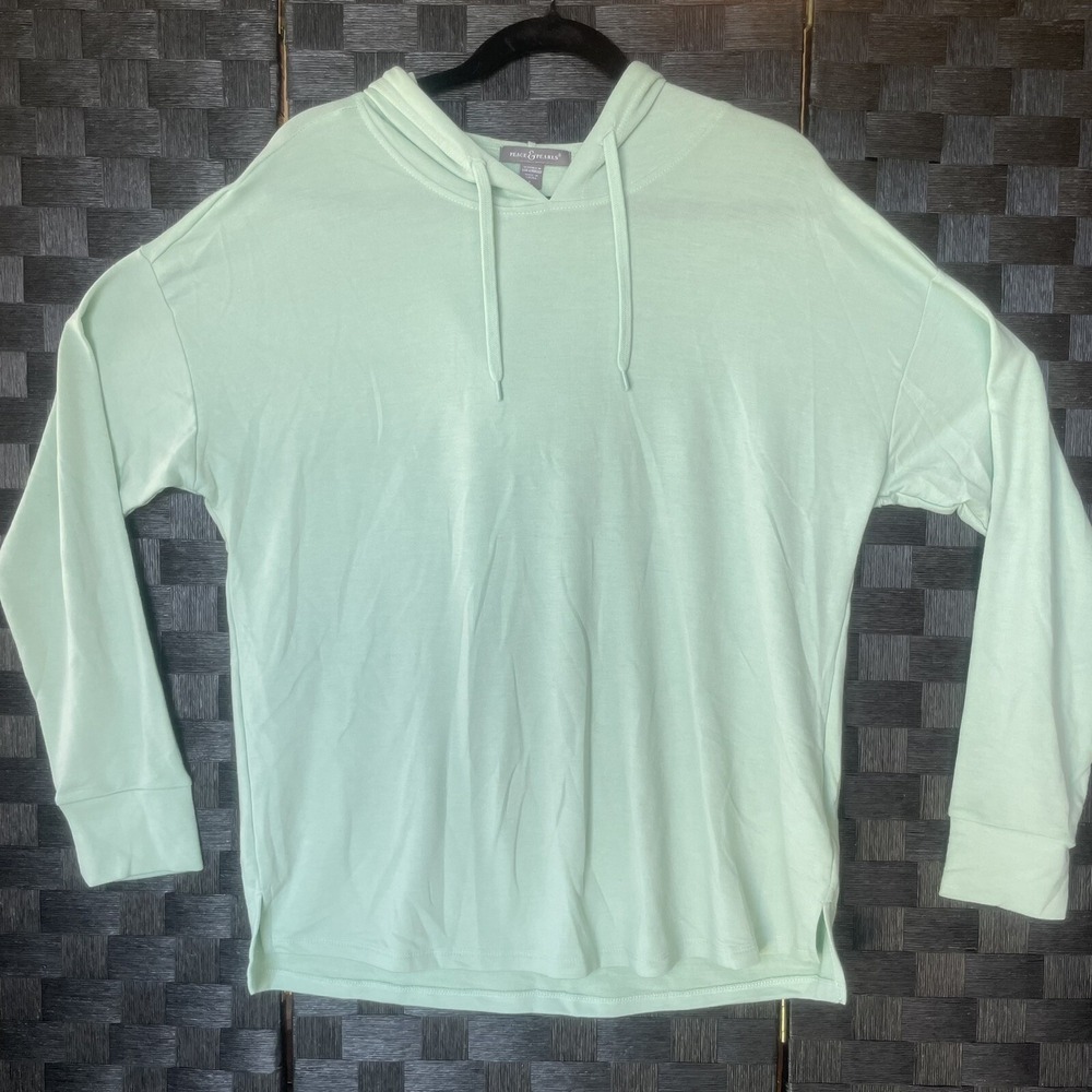 Peace & Pearls Womens Pullover Hoodie top Size L Pastel Green Long Sleeves